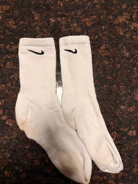 Nike White Crew Athletic Socks with Black Swoosh - Men's